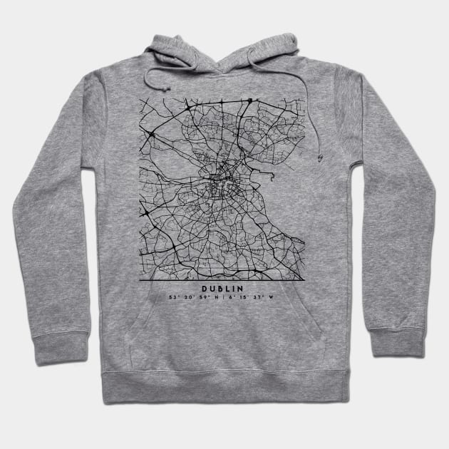 DUBLIN IRELAND BLACK CITY STREET MAP ART Hoodie by deificusArt